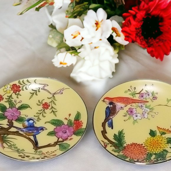 Vintage 2 Petite Porcelain Display Plate Birds of Paradise & Florals Minis Japan - Picture 2 of 8
